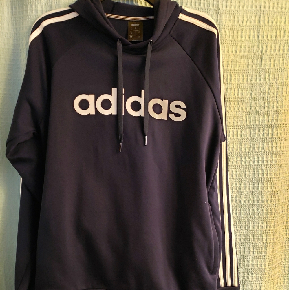 Mens Navy Adidas Hooded Sweatshirt